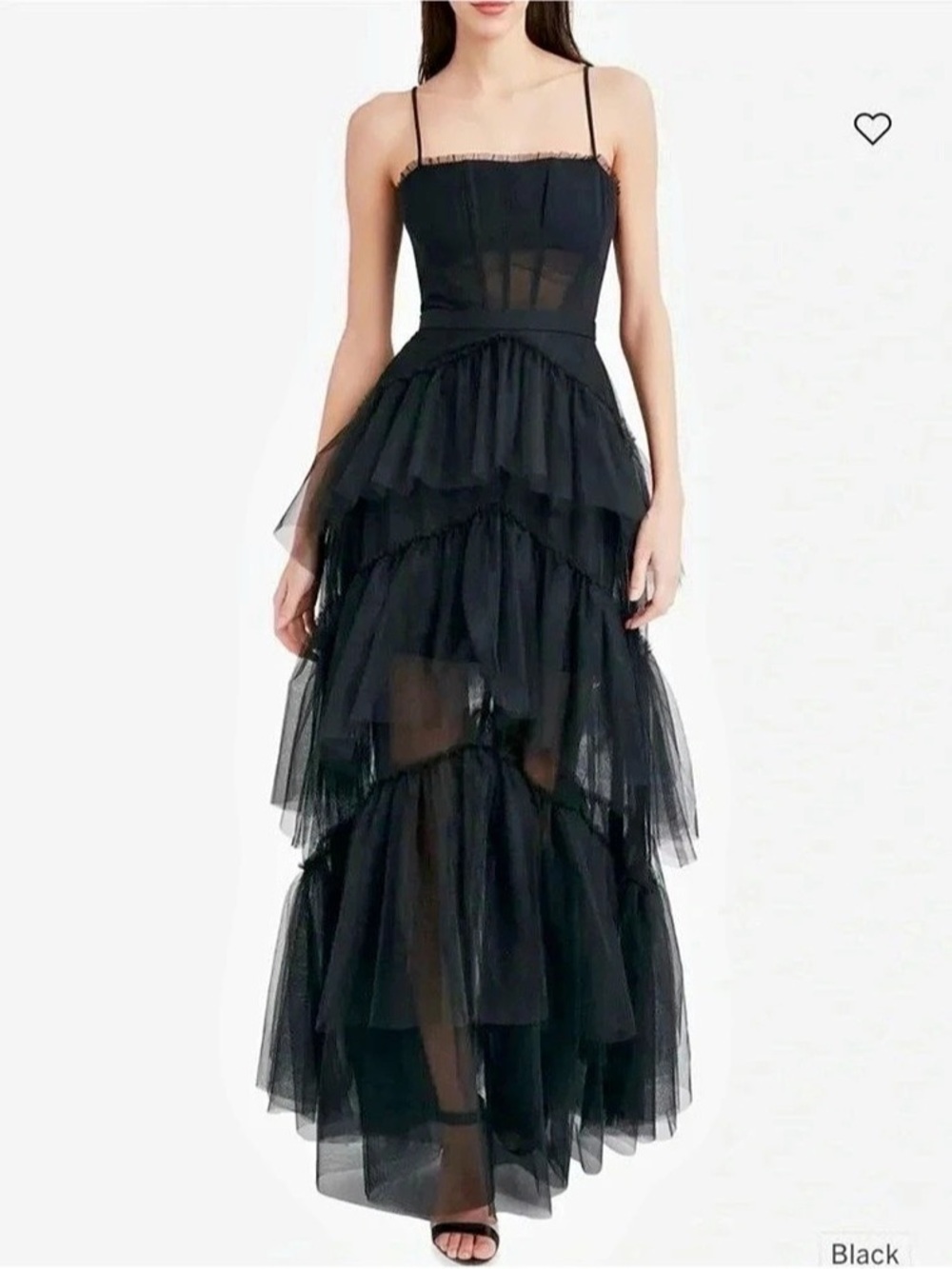 BCBGMAXAZRIA Tiered Tulle Maxi Dress in Black Size 6 Like New